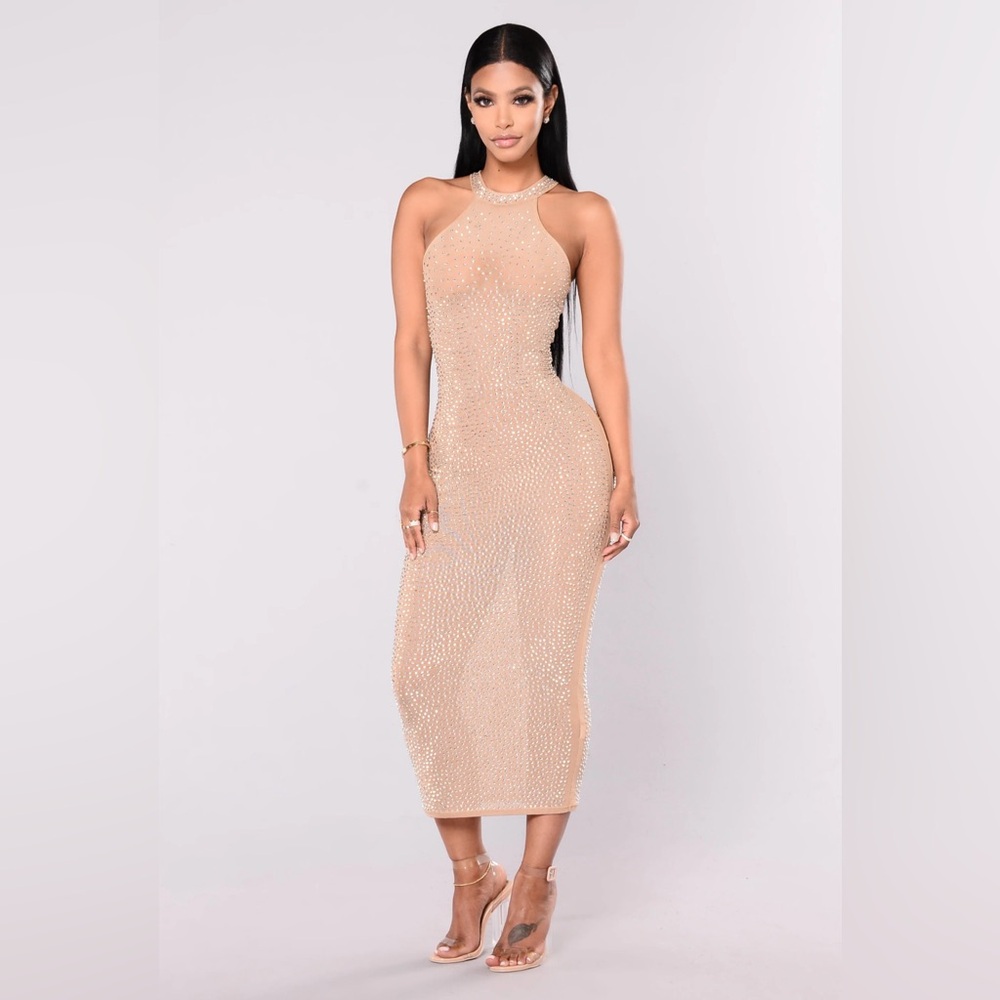 Glow up rhinestone high neck dress